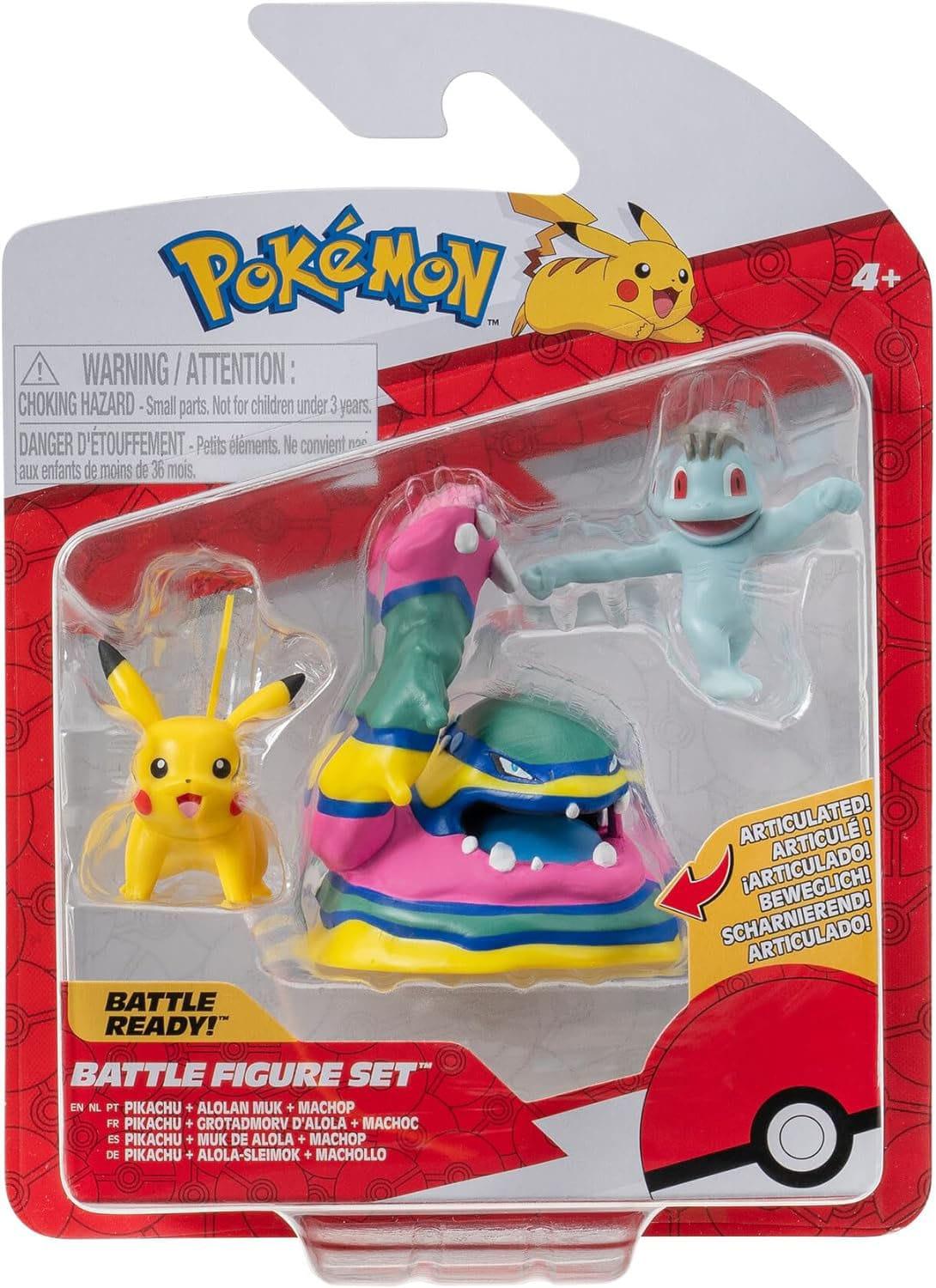Pokémon Battle Figure Set Figuren 3er-Pack Machollo, Pikachu #1, Alolan Sleimok 5 cm Minifiguren Yokina