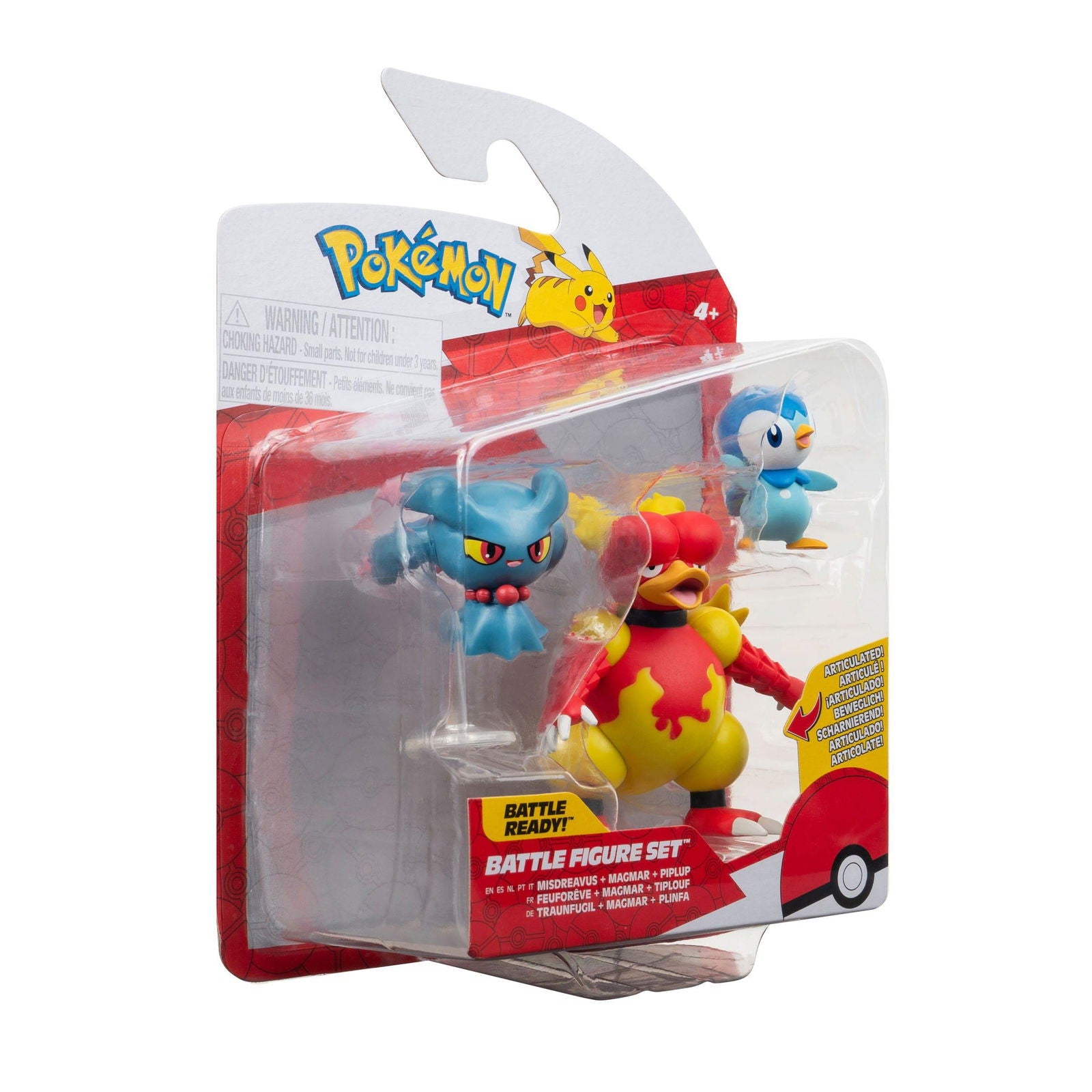 Pokémon Battle Figure Set Figuren 3er-Pack Plinfa, Traunfugil, Magmar 5 cm Minifiguren Yokina