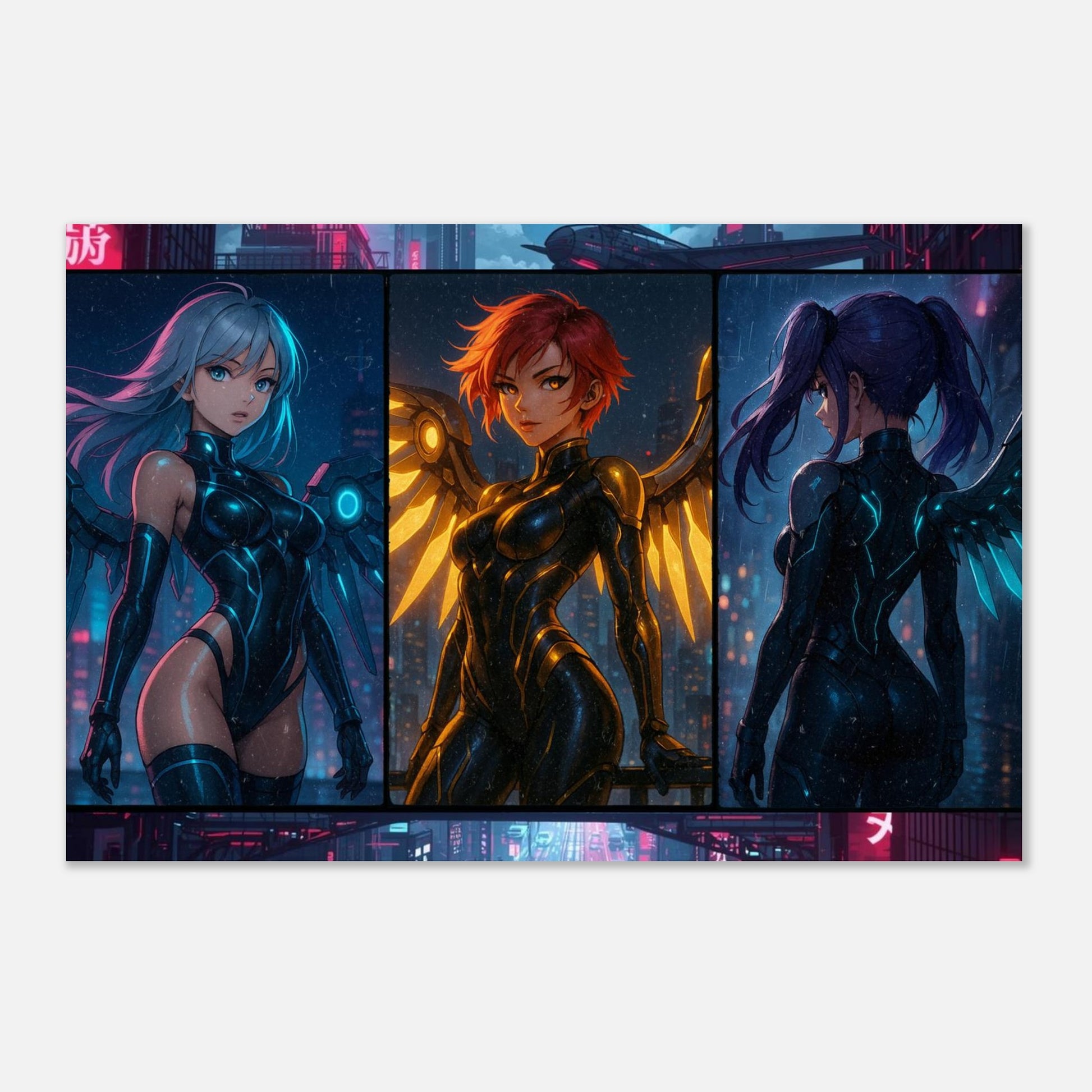 Cyber Wings – Futuristische Anime-Art auf Aluminium-DIBOND® Print Material Yokina 60x90 cm / 24x36″