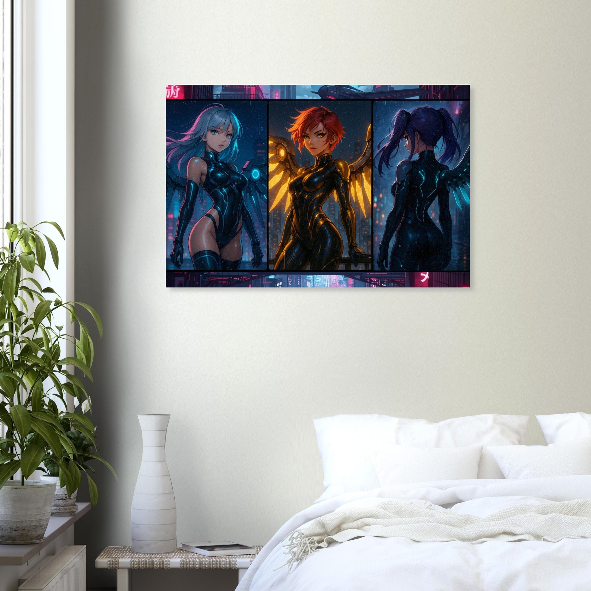 Cyber Wings – Futuristische Anime-Art auf Aluminium-DIBOND® Print Material Yokina