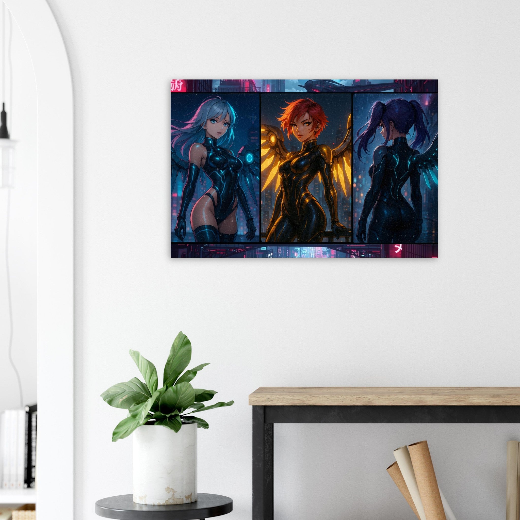 Cyber Wings – Futuristische Anime-Art auf Aluminium-DIBOND® Print Material Yokina