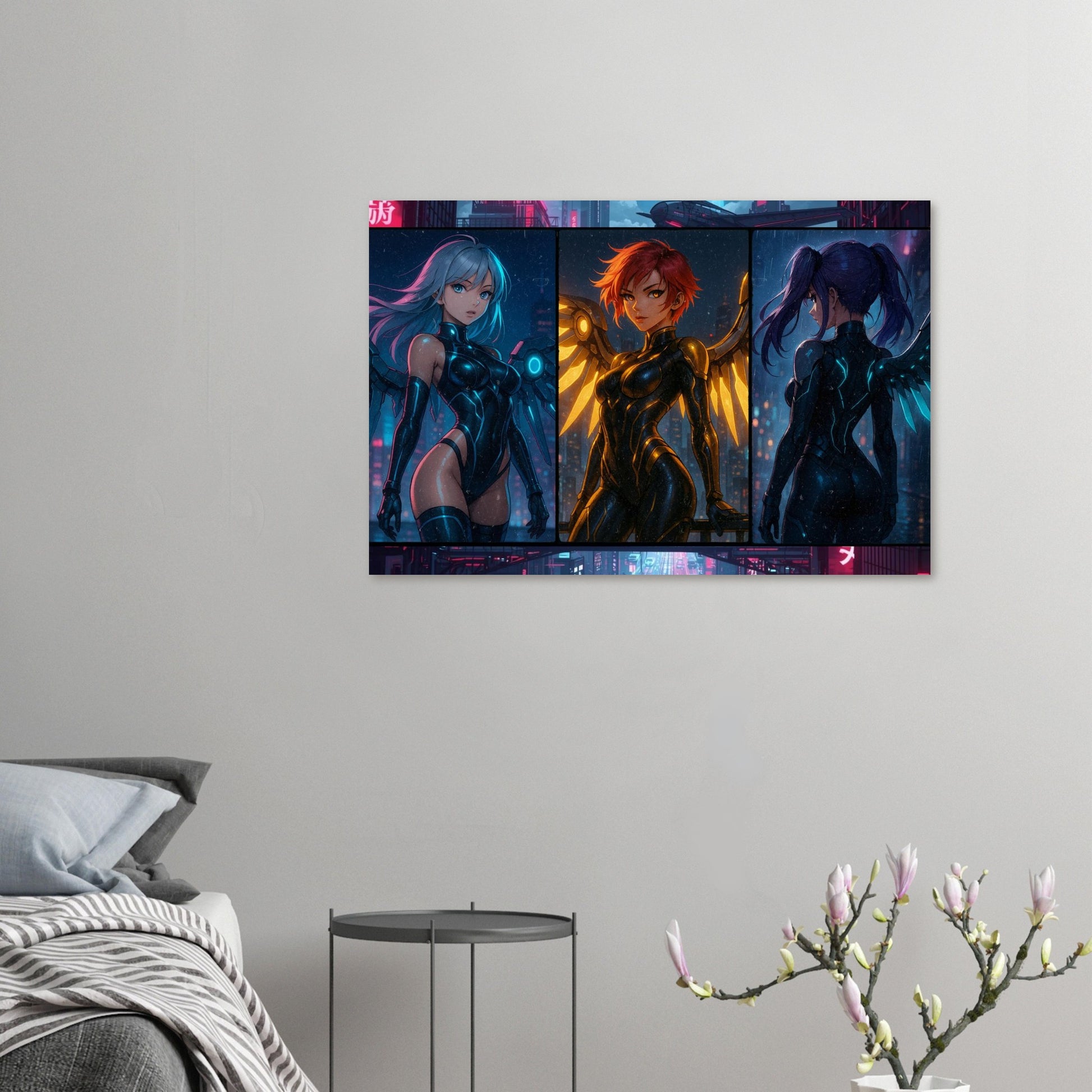 Cyber Wings – Futuristische Anime-Art auf Aluminium-DIBOND® Print Material Yokina