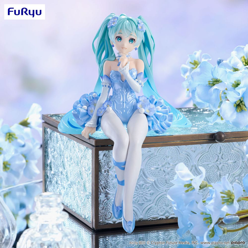 Hatsune Miku Noodle Stopper PVC Statue Flower Fairy Nemophila Pail Blue Color Ver. 15 cm Prizefiguren Yokina