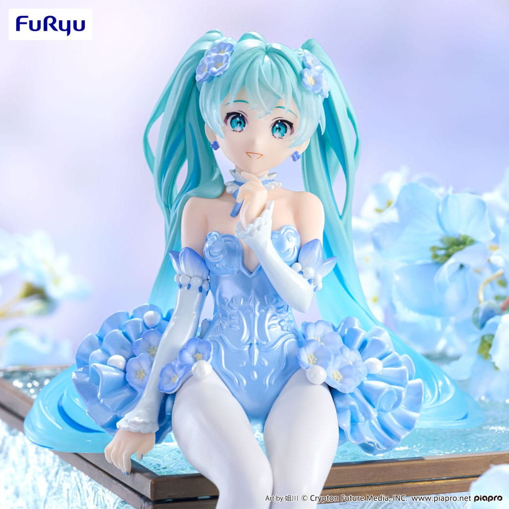 Hatsune Miku Noodle Stopper PVC Statue Flower Fairy Nemophila Pail Blue Color Ver. 15 cm Prizefiguren Yokina