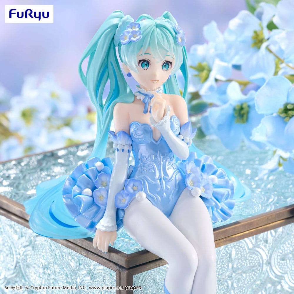 Hatsune Miku Noodle Stopper PVC Statue Flower Fairy Nemophila Pail Blue Color Ver. 15 cm Prizefiguren Yokina