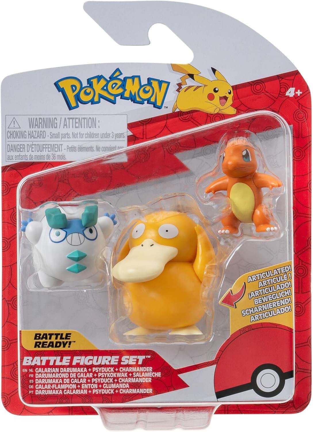 Pokémon Battle Figure Set Figuren 3er-Pack Glumanda #4, Galarian Darumaka, Enton 5 cm Minifiguren Yokina