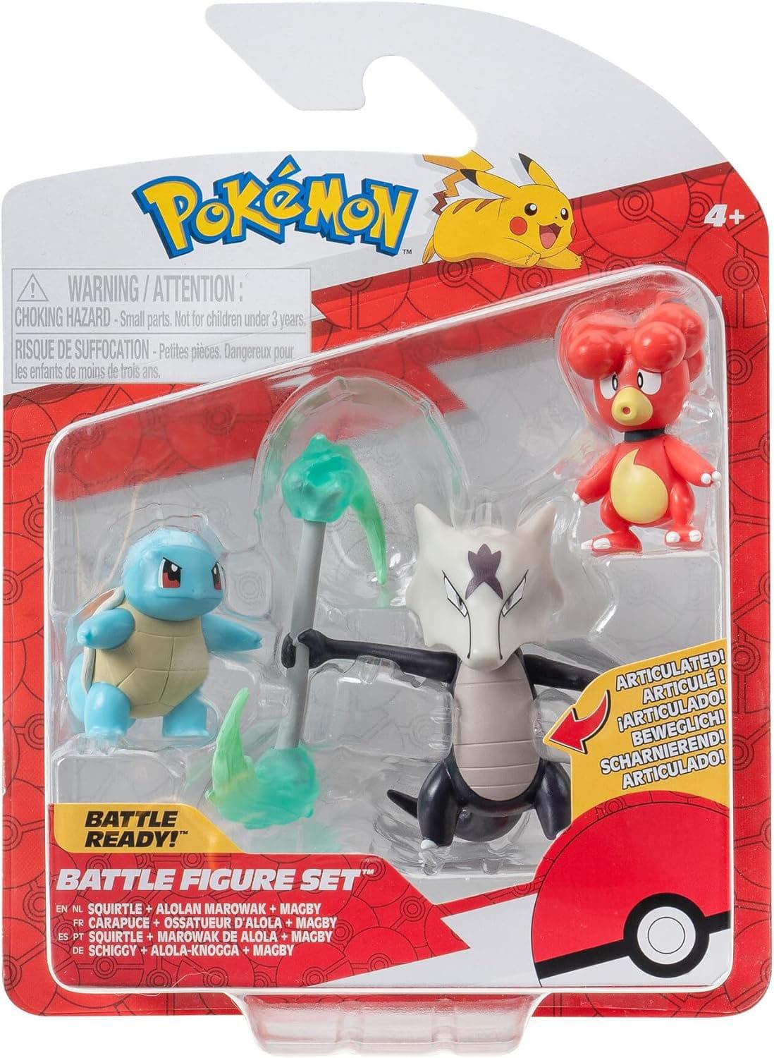 Pokémon Battle Figure Set Figuren 3er-Pack Magby, Shiggy #4, Alolan Knogga 5 cm Minifiguren Yokina