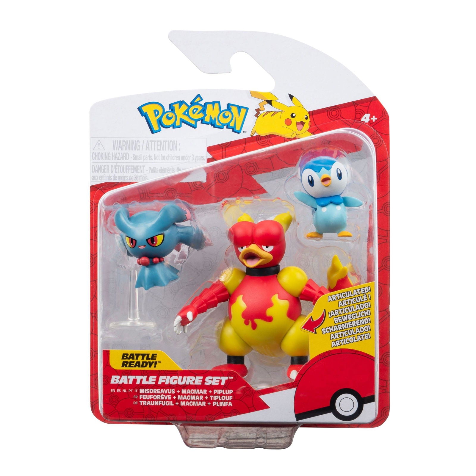 Pokémon Battle Figure Set Figuren 3er-Pack Plinfa, Traunfugil, Magmar 5 cm Minifiguren Yokina