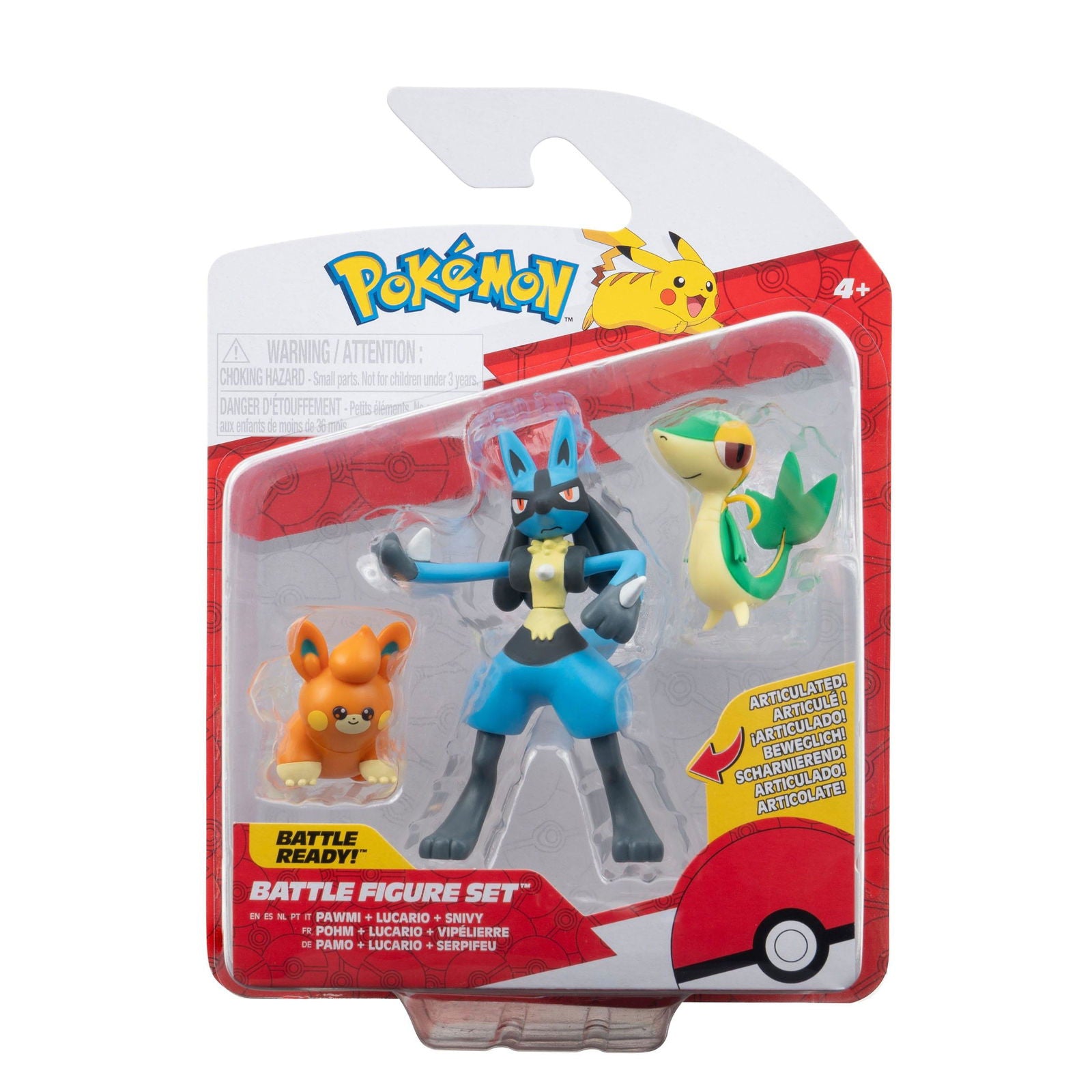 Pokémon Battle Figure Set Figuren 3er-Pack Serpifeu, Pamo, Lucario 5 cm Minifiguren Yokina