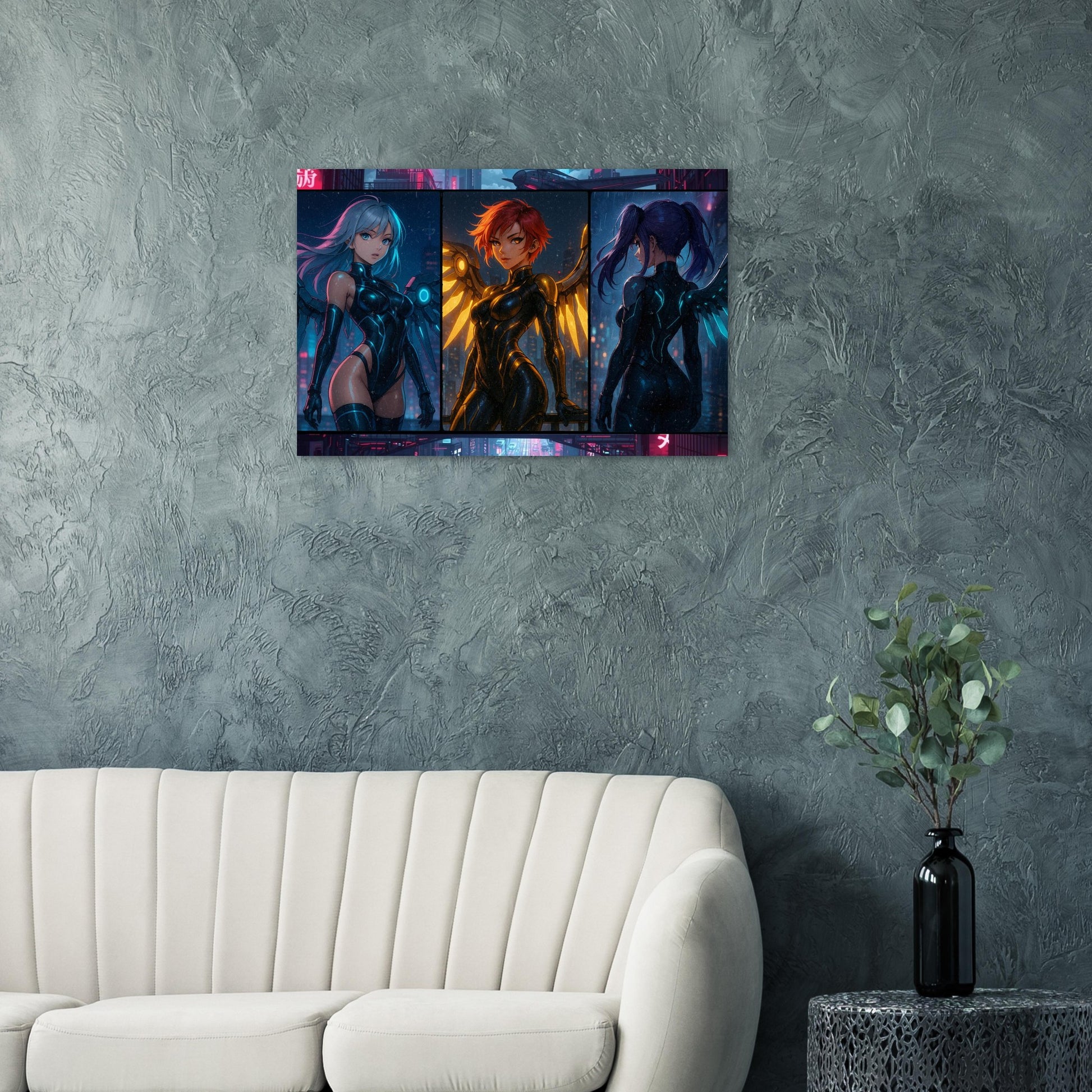 Cyber Wings – Futuristische Anime-Art auf Aluminium-DIBOND® Print Material Yokina