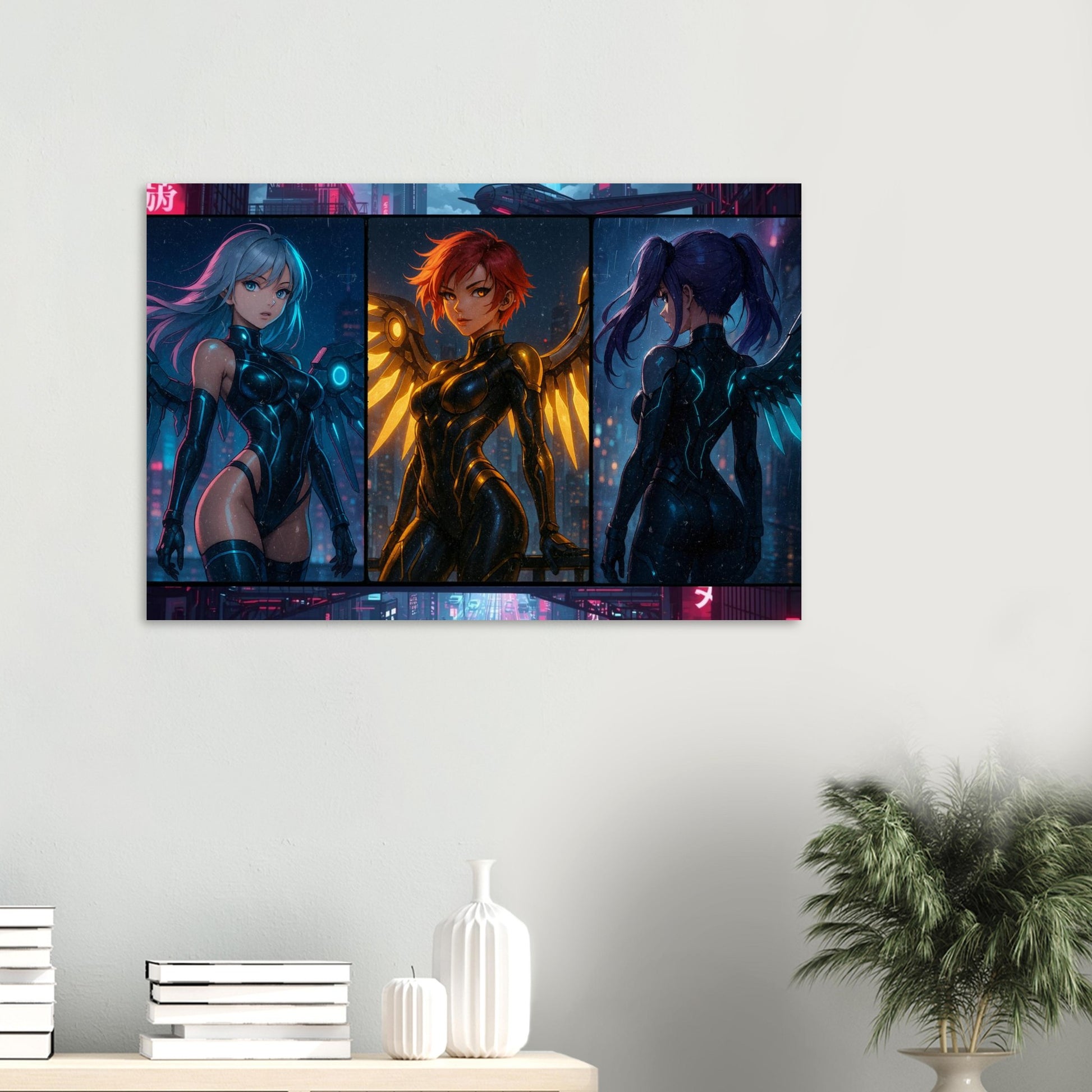 Cyber Wings – Futuristische Anime-Art auf Aluminium-DIBOND® Print Material Yokina