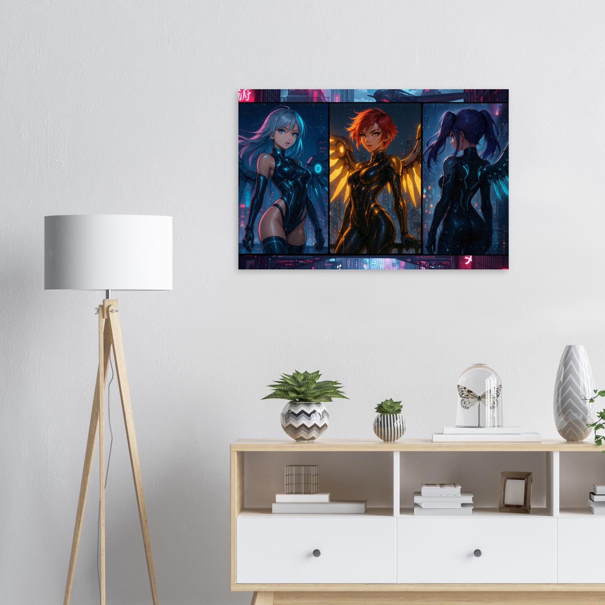 Cyber Wings – Futuristische Anime-Art auf Aluminium-DIBOND® Print Material Yokina